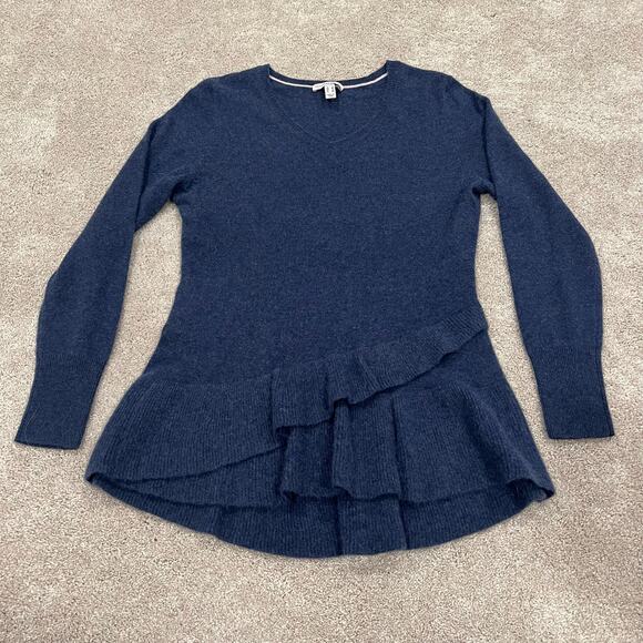 Isaac Mizrahi Live Women's 100% Cashmere Sweater with Ruffle Blue Size Small - Picture 7 of 10